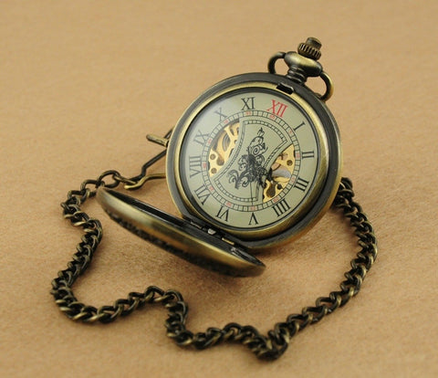 Hand Wind Mechanical Pocket Watch For Men With Vintage Steampunk Wood Grain Hollow Design Chain And Gift Box Old School Vibe Gift For Dad Husband Or Brother On Christmas Birthday Anniversary
