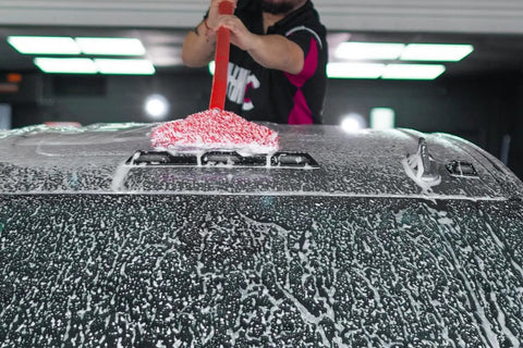 Extendable Car Wash Kit Pro Plus With Rotating Locking Head Mitt Mop And Sponge Red Dragon Microfiber Cover Fits 5 Or 3.5 Gallon Buckets Towel Gripping Plugs For 12x12 Or Larger Towels used on foamy car roof