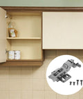 4 Pack Black Hydraulic Aluminum Frame Cabinet Hinges With No Slam Soft Close For Glass Doors And European Concealed Corner Cabinets In Kitchen And Wardrobe Smooth Silent Stainless Steel Hardware shown with open kitchen cabinet and screws.