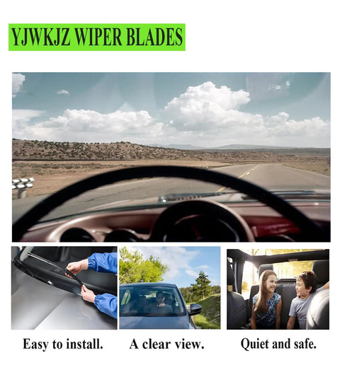 Rock Solid Heavy Duty 26 Plus 22 Inch Wiper Blades Set Of 2 Beat The Elements Zero Sweat Natural Rubber Grip in use on a car.