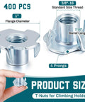 Four Prong Tee Nuts 400 Pack Three Eigh In One Six Thread Galvanized Steel Barrel Nuts Heavy Duty Hardware for Woodworking and Cabinet Builds. 1 inch flange.