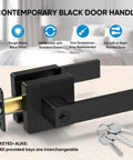 Matte Black Door Handle Set Built Tough Heavy Duty Reversible Square Lever For Bedroom And Bathroom With Keyed Entry