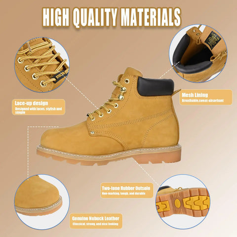 Rugged Leather Steel Toe Work Boots For Men, Oil And Slip Resistant, Heavy Duty Industrial Construction Safety Footwear, US 10.5W Side View