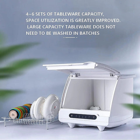 Skip The Hand Washing Game With This Compact Mini Portable Countertop Dishwasher For Tiny Kitchens Apartments And College Dorms Space Saving Desktop Dish Cleaner Ideal For Rvs Campers And Weekend Getaways with plates inside.