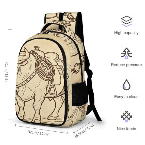 Vintage Bull Line Art Printed Backpack Unisex Large Capacity All Day Everyday Carry Daypack Made From Durable Polyester With...