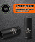 Deep Impact Socket 22mm For One Half Inch Drive, CR-MO 6 Point Metric Socket With Black Phosphoric Acid Coating, front and top view