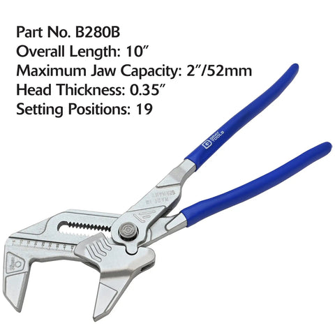 10 Inch Pliers Wrench With Smooth Jaws And 2 Inch Maximum Opening, SAE And Metric Scales, Thin Profile, Made In Germany