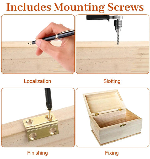 Five Pack Mini Brass Jewelry Box Hinges Set Gold Folding 1 Inch Hinge with Mounting Screws for Wooden Boxes