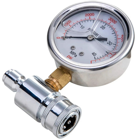 Pro Grade Beefy Pressure Washer Gauge 6000 PSI With Three Eighths Inch Quick Connect For Power Washers, Dual Dial Readout, Easy To Read