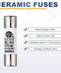 Industrial Grade Ceramic Cartridge Fuses 10x38mm F Type 380V 2A Fast Blow For Power Systems And Machinery, Rapid Overload Protection, High Reliability Electrical Safety For Industrial Equipment. 10x38mm ceramic fuse, 380V, 25A, fast-acting