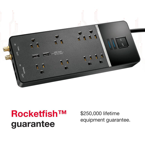 8 Outlet USB Wall Tap Surge Protector Power Strip With 2 USB Ports Go To Desk Charger Noise Filter Universal Compatibility