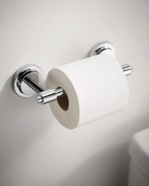 Iso Collection Double Post Pivoting Chrome Toilet Paper Holder For A Modern Bathroom No Fuss Install Sturdy Chrome Finish