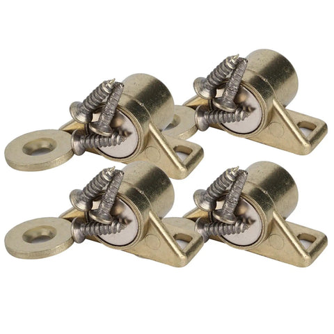 4 Pack Vintage Zinc Alloy Magnetic Cabinet Door Catches For Kitchen Wardrobe Closet Heavy Duty Hold in gold finish with screws visible