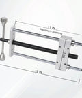 Rock Solid 11 Inch Front Mounted Woodworking Vise For Heavy Duty Workbenches With CNC Machined Jaws and No Sweat Assembly, shown with dimensions.
