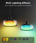 Modern Three Layer Pendant Lights For Kitchen Island Featuring Rgbic Smart Color Changing Strips, displaying vibrant lighting effects.