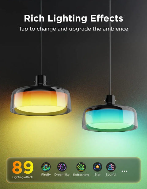 Modern Three Layer Pendant Lights For Kitchen Island Featuring Rgbic Smart Color Changing Strips, displaying vibrant lighting effects.