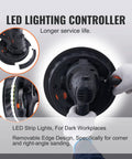 Heavy Duty Electric Drywall Sander With Variable Speed Motor And Hassle Free Vacuum Dust Cleanup For Cleaner Job Sites Plus Dual Bright Led Lamps and LED lighting controller for visibility.