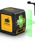 Self Leveling Laser Level 100ft Green Cross Line Two Line Laser For Construction And Picture Hanging IP54 Waterproof 360 Degree Magnetic Base Battery Included, showing green laser lines and magnetic bracket attachment.