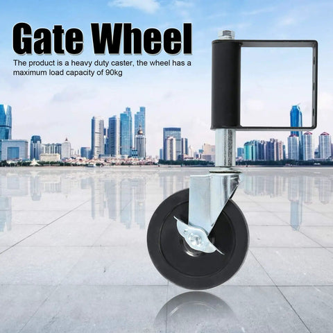 Workhorse Self Leveling 5 Inch Spring Loaded Gate Wheel Caster for Smooth Driveway Operation on Uneven Ground with Heavy Duty Aluminum and Non Marking Rubber Wheel.