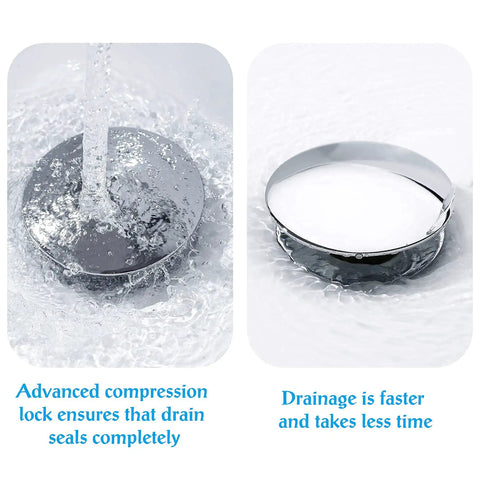 Solid Build Universal Pop Up Sink Drain Stopper With Overflow Chrome Finish Anti Clog Design For Kitchen And Bathroom Sinks in water.