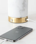 Aspen LED Table Lamp With USB Port For Bedside Or Desk Ambient Lighting And Marble Finish Globe Shade with phone charging