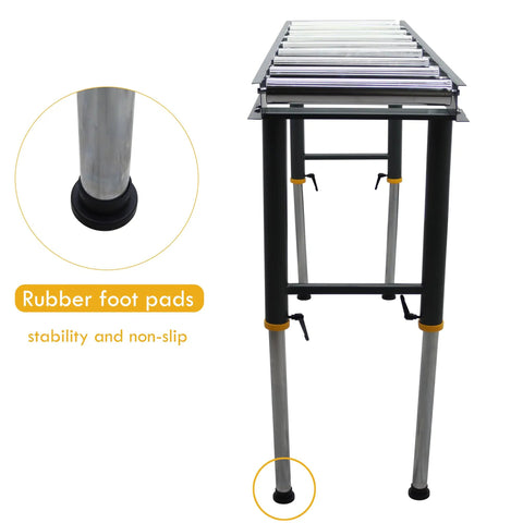 Nine Roll Conveyor Roller Stand With Adjustable Height For Heavy Duty Load, rubber foot pads for stability