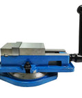 Beefy 5 Inch Milling Machine Lockdown Vise With Swivel Base And Hardened Ductile Iron Construction For CNC Machining, side view