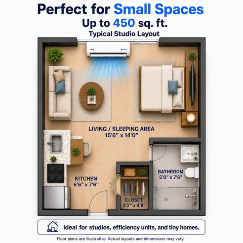 Straight Up Solid Ductless Mini Split Ac And Heat Pump With Alexa Smart Control 9000 Btu Energy Star Rated Efficient Cooling Heating For Spaces 100 To 450 Sq Ft Cold Climate Ready