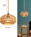 Two Pack Mini Rattan Plug In Pendant Lights Hand Woven Boho Ceiling Fixture With Switch Easy Install Home Upgrade For Bedroom Entryway Hallway Cozy Vibes, 5.1in height and 7.87in width.