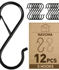Tough As Nails Heavy Duty S Hooks With Secure Locking Clips 12 Pack showing black metal hooks for gardening and organizing tasks.
