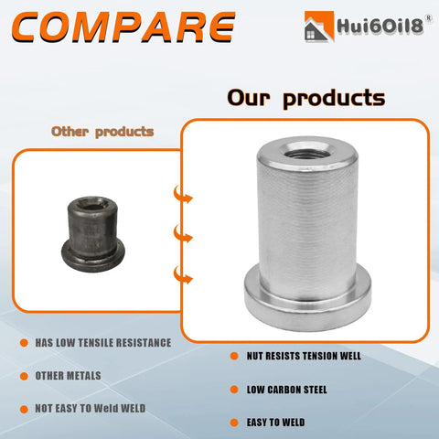 4 Piece Heavy Duty 1/2 20 Extended Thread Weld On Nuts 1 Inch OD Stepped Bung Female Steel Chassis Mount Built Tough For Pickup Trucks And Tractor Rigs No Sweat Garage Hardware Kit With Premium Rust Resistant Finish comparison of black and silver weld nuts