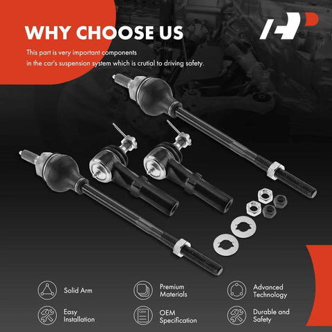 Front Inner And Outer Tie Rod End Kit For Chevy Express And GMC Savana Vans 2003 To 2020 Fixes Uneven Tire Wear And Steering Play Heavy Duty Steel Construction For Long Lasting Performance And Easy Install, 4-piece set with hardware
