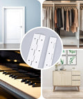 Two Pack 12 Inch White 304 Stainless Steel Heavy Duty Continuous Piano Hinges With Screws, shown with closet and door.