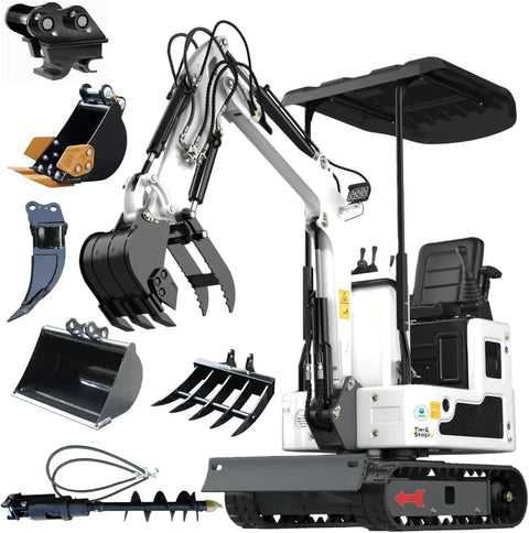 1.2 Ton Pilot Control Gasoline Excavator with Lawn Mower Attachment, various tool attachments for tight spaces, compact frame