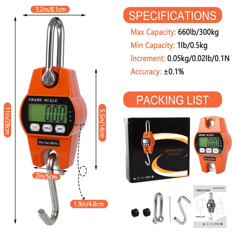Heavy Duty 660Lb Digital Crane Scale Rock Solid Handheld Hanging Weight Meter Slick Backlit Lcd Display Built Tough Compact Portable For Garage Farm Weekend Real Deal Gear