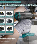 Professional Cordless Impact Wrench 1/2 Inch Brushless Motor 950 Ft Lbs in use with Makita 18V battery for auto repairs.