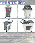 Badass Pneumatic Chip And Sludge Removal Machine Filters CNC Cooling Oil Clears metallic gunk and powder sediment view from different angles.