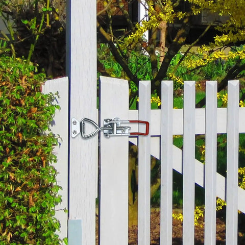 Beefy 2 Pack Heavy Duty Toggle Clamp Latch 4003 Adjustable Quick Release Pull Latch 1320 Lbs Holding on white gate.