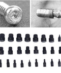 25 Piece Screw Extractor Set With Alloy Steel Remover Tools For Damaged Hex Head And Stripped Screws Quick Grip Broken Screw Removal Kit For Home Auto And Machinery Repairs Includes 25 Socket Sizes shown with various extractors for different screw sizes.