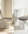 Round Wooden Toilet Seat heavy duty with Zinc Alloy Hinges on white toilet, showcasing easy installation and clean design.