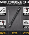 Flexible One Half Inch Drive Socket Extension Bar With 90 Degree Offset Wrench Head, compatible with various tools