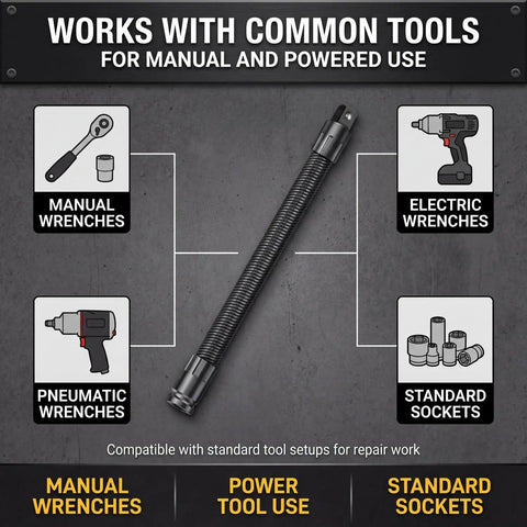 Flexible One Half Inch Drive Socket Extension Bar With 90 Degree Offset Wrench Head, compatible with various tools