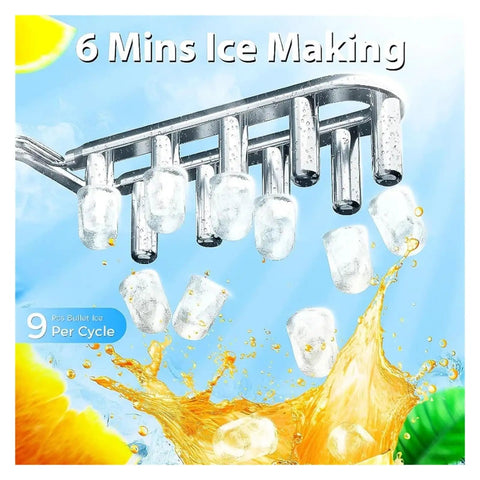 Freshly Chilled Bullet Ice Anytime With This Sick Countertop Ice Maker For Backyard Hangouts showing ice making process with bullet ice cubes.