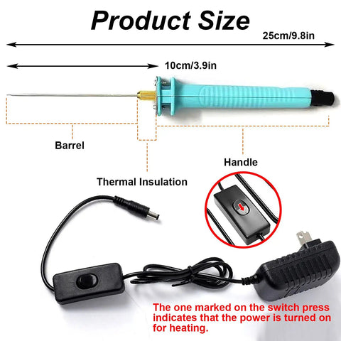 Product size diagram of 30W Foam Cutter Pen Kit With 12V Power Adapter, 10cm Hot Wire Styrofoam Cutter for Arts and Crafts.