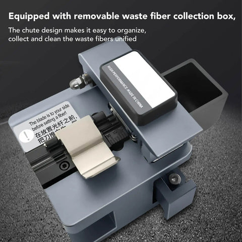 Heavy Duty Optical Fiber Cleaver Featuring Precision 90 Degree Tungsten Steel Blade With Automatic Knife Return Function, waste collection box