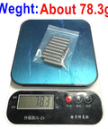 Quarter Inch By One And One Quarter Inch Dowel Pins 10 Pack, on a scale showing weight, packaged in a clear bag.