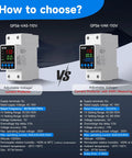 Adjustable Over and Under Voltage Protector With Digital Display For 110V DIN Rail Mount Reads Voltage Current And KWH In Real Time Keeps Your Gear Safe From Surges, front view