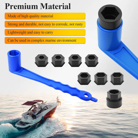 Universal Boat Prop Wrench Kit With Multiple Sockets For Outboards And Stern Drives Floating Propeller Tool For Nine Common Nut Sizes Fits One And One Sixteenth Inch Nuts Lightweight Blue Prop Nut Wrench Set
