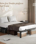 Dead Silent Metal King Size Bed Frame With Attached Headboard, 14 Inch Built Tough Steel Platform Base featuring a stylish modern setup.