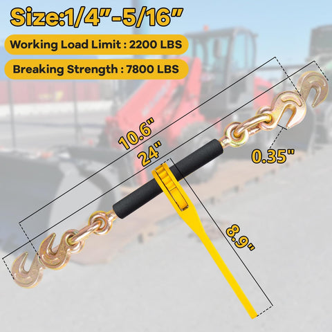 Beefy Heavy Duty G80 Chain Binders Kit With Quarter To Five Sixteenth Inch Chain 10 Ft 2,200 Lbs Working Load 7,800 Lbs